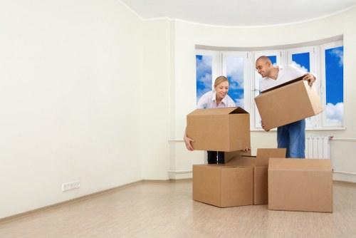 Professional house removals in Londonmanvan with moving van and packed boxes